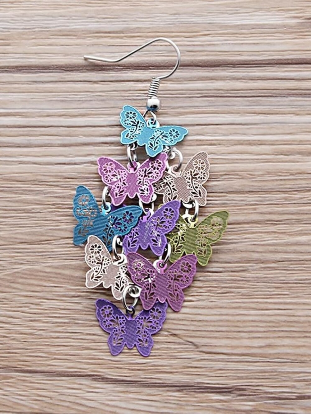 Nine Piece Butterfly Mix Color Bohemian Style Long Drop Dangle Hook Earrings